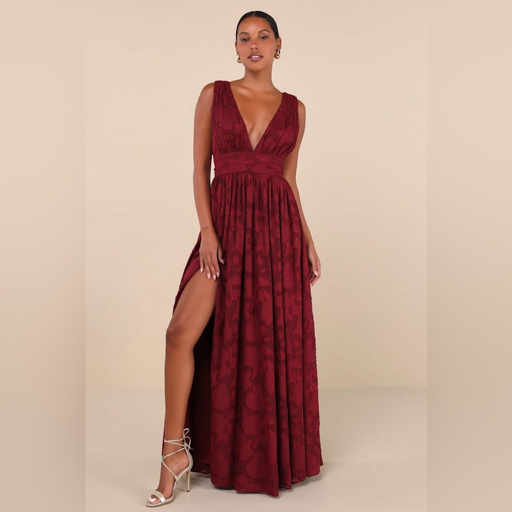 Lulus Sweet Sophistication Burgundy Burnout Floral Sleeveless Maxi Dress XS
